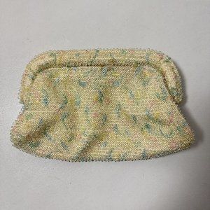 Corde Bead Bag Womens Confetti Clutch Cream Blue Green Pink USA Beaded Vintage